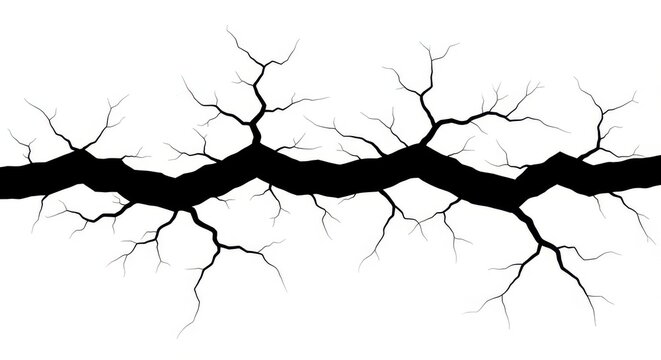 Black Ground Crack Silhouette Illustration Isolated on White Background for Earthquake and Damage Concepts