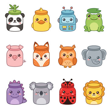 Colorful Cartoon Animal Faces.