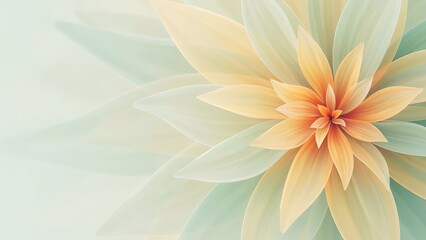 Obraz premium A soft, ethereal close-up of a blooming flower with delicate, layered petals in shades of pale mint green and warm peach, creating a gentle, harmonious, and calming botanical visual composition