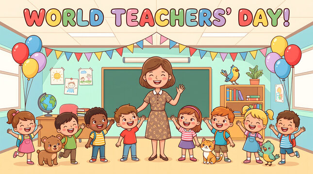 World Teachers' Day Vector Banner Design with Books, Apple, Blackboard and Education Elements for Global Appreciation Celebration Background
