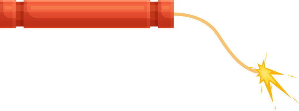 Dynamite stick with burning fuse sparking near an impending explosion on white background