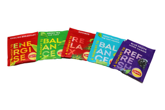 Diff&eacute;rents sachets de th&eacute; de chez Lipton