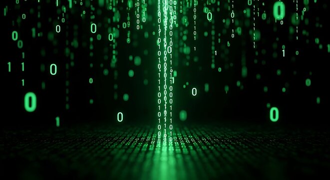 Digital Data Matrix with Green Binary Code Visual.
