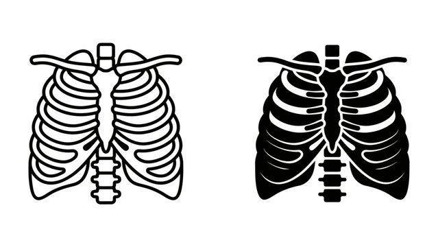 Rib Cage Iconography: Two stylized representations of the human rib cage, one outlined and the other filled, offer a stark visual of skeletal anatomy.