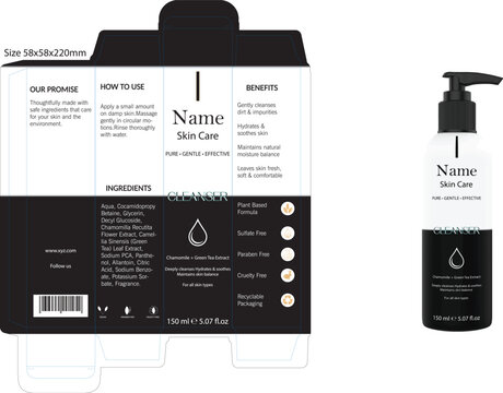 Cosmetic Packaging Mockup for gentle cleanser Box and Bottle.