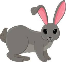 Fototapeta premium Gray cartoon rabbit illustration standing with pink ears