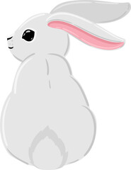 White rabbit looking back sitting cartoon illustration © WinWin