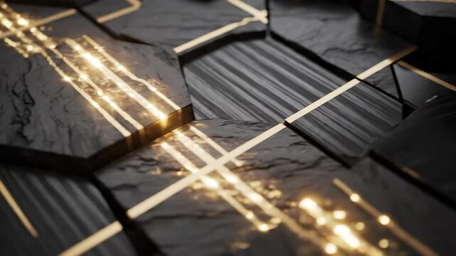 Black hexagonal pattern with gold lines and contrasting textures