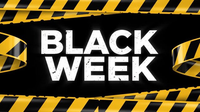 Black Week text with yellow caution tape on black background
