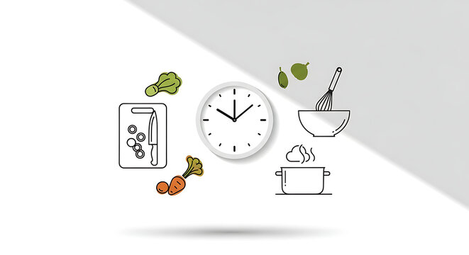 Kitchen clock with food preparation icons with icons with icons