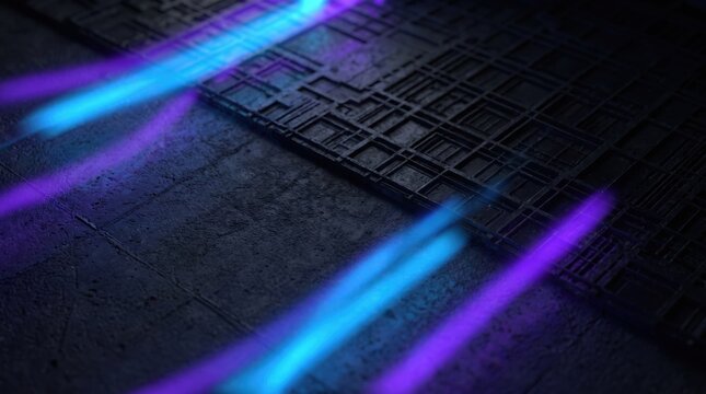 Futuristic Cyberpunk Panel with Blue and Purple Neon Motion Trails