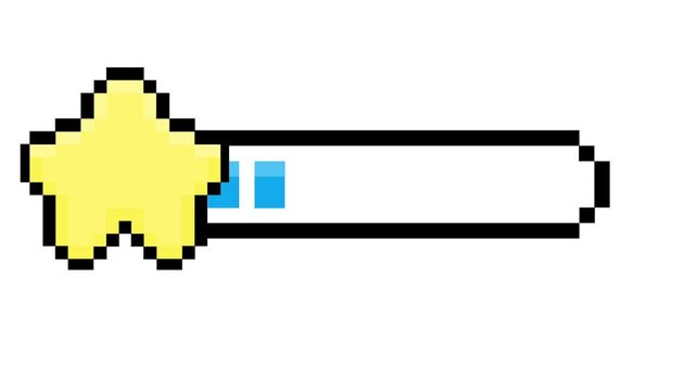 Retro pixel art star progress bar illustrating a sense of achievement and completion in a gaming or digital interface scenario