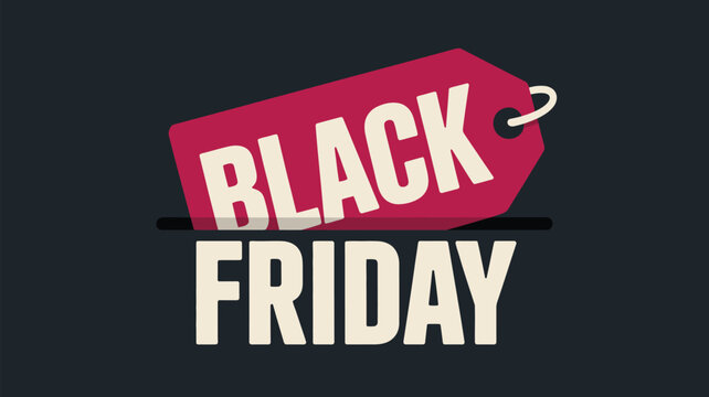 Dark pink price tag with cream Black Friday text and horizontal line on dark gray