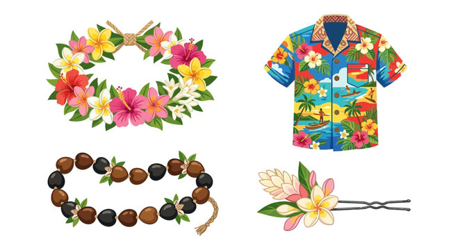 Summer hawaiian shirt floral lei and tropical accessories