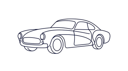 Naklejka premium Retro Sports Car Line Art Drawing, Classic Automobile Silhouette