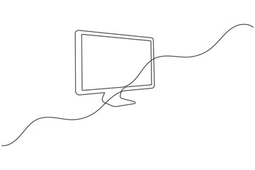Obraz premium Computer monitor screen continuous one line drawing minimalist desktop display side view outline vector illustration