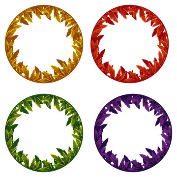 Set of Tropical Botanical Circle Border Frames with Decorative Leaves