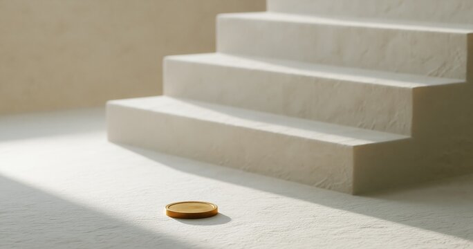 Minimalist beige stairs with wooden coaster