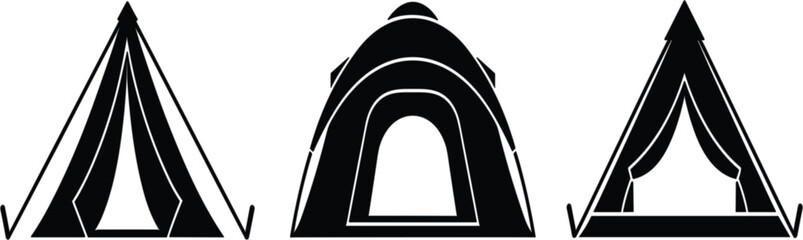 Set of three different camping tent and shelter silhouettes for outdoor design © MdArmanRakib