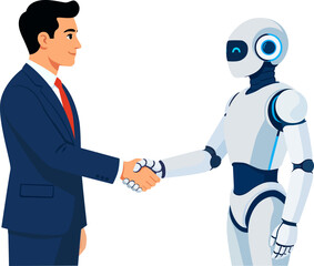 Fototapeta premium Businessman Shaking Hands With AI Robot for Business Partnership
