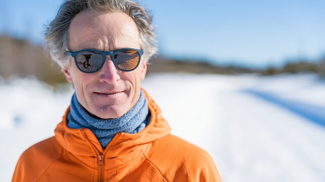 Man wearing sunglasses in snowy landscape