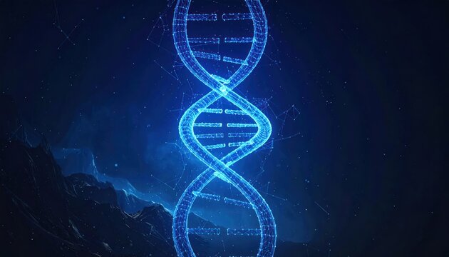 Glowing Blue DNA Helix Structure Abstract Background