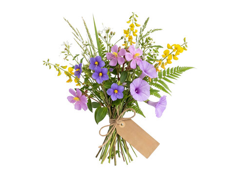 Native Sri Lankan Wildflower Bouquet with Authentic Species Isolated on White Background
