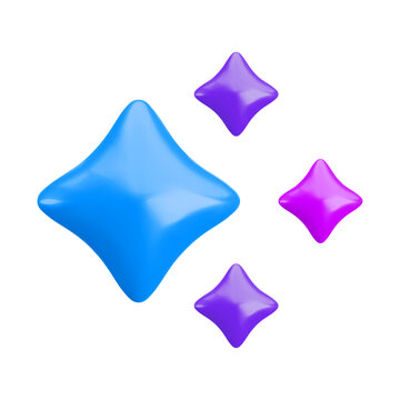 Vector cartoon 3d sparkling stars artificial intelligence icon. Cute realistic 3d render AI sparkle symbol, smart assistant, generate chat bot shiny sign for web buttons, app, machine learning, decor.