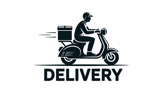 Delivery scooter driver speeding with a package box on the back for fast service