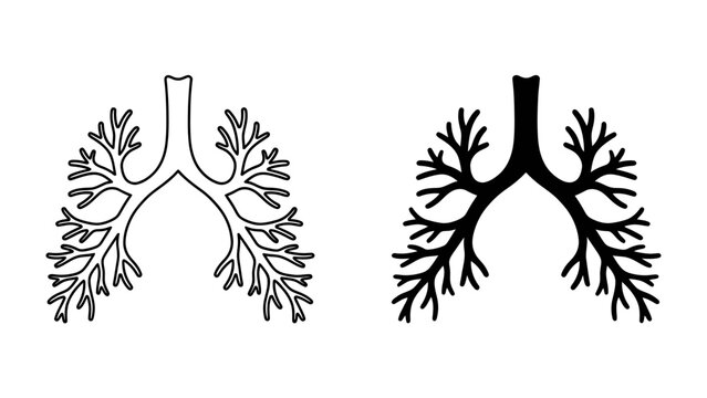 Branching Lungs Diagram: Two simplified diagrams of human lungs, one in outline and the other in solid black, illustrating the bronchial tree and respiratory system.