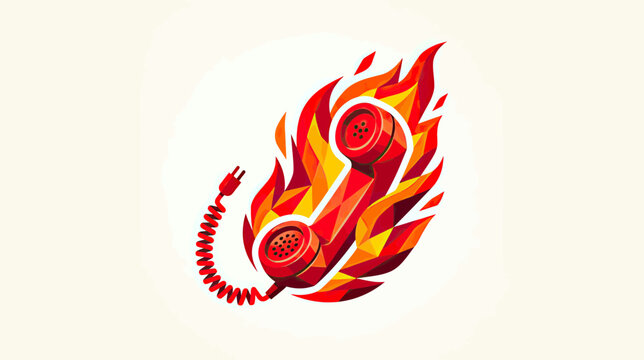 Retro telephone handset on fire, concept of urgent communication or emergency call