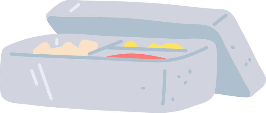 Lunch box with compartments holding different types of food, suitable for school or work meals