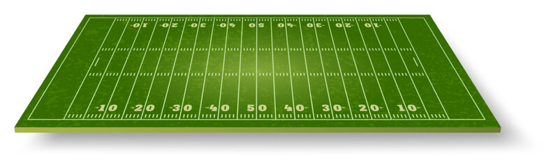 Naklejka premium Green American football playing field with yard lines isolated on white background