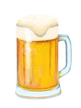 白バックでジョッキに泡がこぼれそうな冷たくて美味しそうな生ビールのイラスト