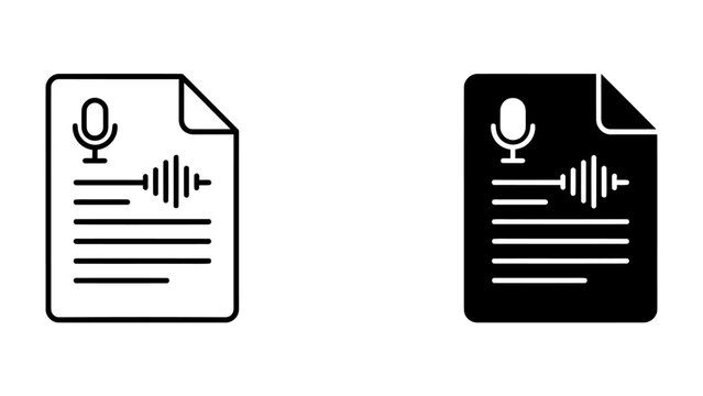 Audio File Icons: A set of two icons representing an audio file or recording document, one in black and white outline and the other in solid black.