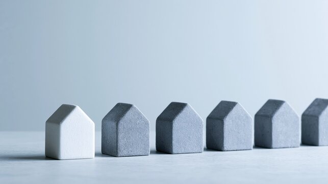 Row of small concrete house models