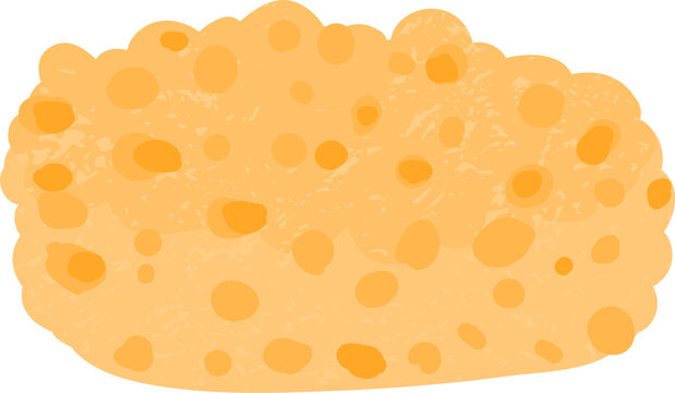 Yellow cleaning sponge showing pores and texture on white background