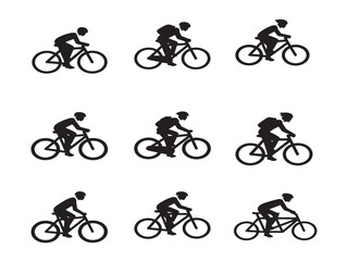 Fototapeta premium Cycling People Set Featuring Solid Black Biking Silhouettes in Minimalist Style
