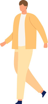 Young man in casual clothes walking forward, representing movement and progress