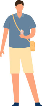 Man wearing shorts and a polo shirt holding an ice cream cone