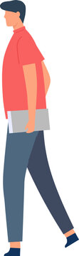 Young man walking forward holding papers, representing business, education, or daily life