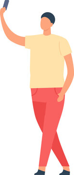 Person holding a mobile phone in hand, making a self portrait or recording