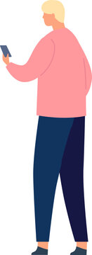 Male person looking at a smartphone screen, engaging with modern technology