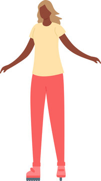 Young woman in ice skates balancing, ready for winter recreation and fun