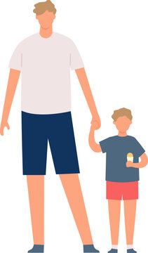 Father and son holding hands, walking together illustration