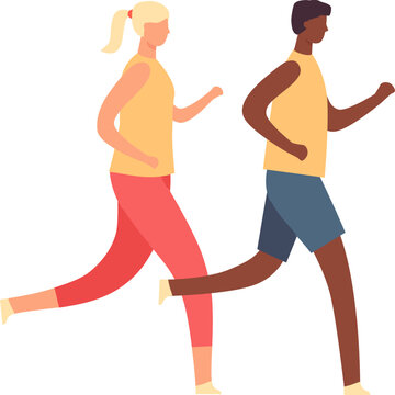 Diverse man and woman jogging, engaging in fitness for wellness