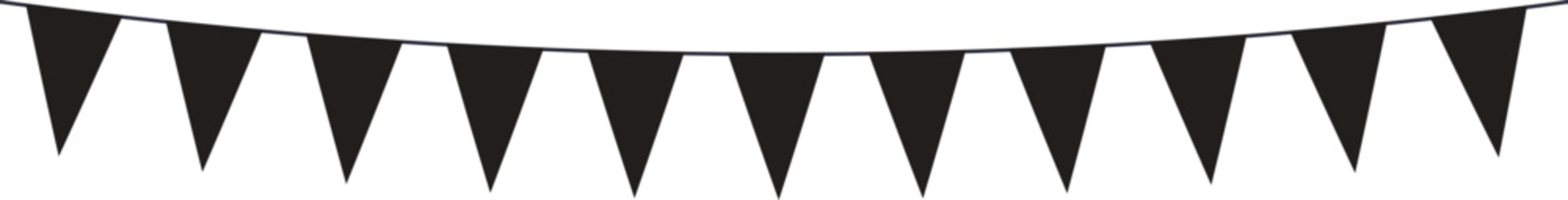 Black bunting flags vector garland, triangular party pennants hanging on a string line decoration for celebration birthday holiday and carnival events