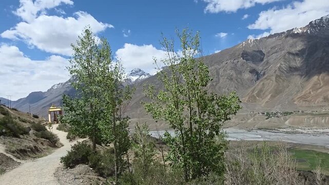 Hillside Village Overlooking the Spiti Valley Landscape
