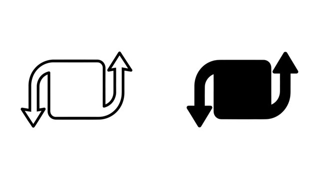 Repeat Icon: Two stylized icons representing the repeat function, one in outline and one solid black, showing an endless loop with arrows.