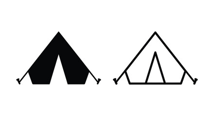 Two tent silhouettes one filled and one outlined against a white background silhouette camping outdoor adventure travel shelter © Singdha